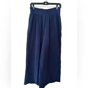 Michael Stars Simba Pants XL SUSIE Cotton Gauze Smocked Waist Wide Leg Navy Blue